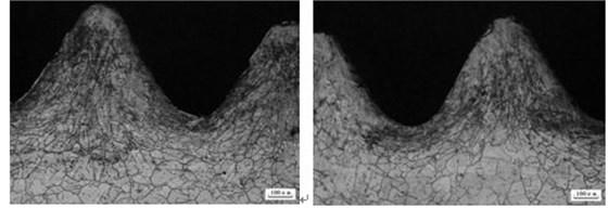 GH4169螺栓滾壓加工后的晶粒流線組織