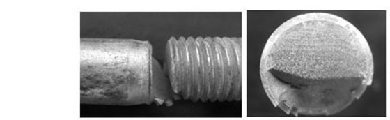 六角頭螺栓疲勞斷裂斷口形貌， 彩鋅螺栓疲勞斷裂斷口形貌