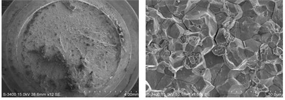 斷面宏觀形貌，裂紋源處斷口微觀形貌