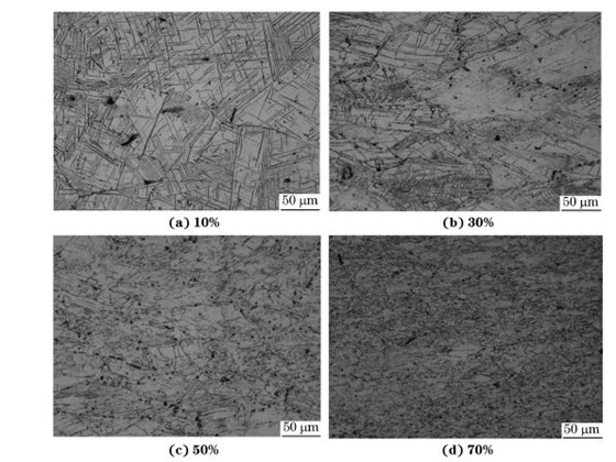 圖４ 在９８０ ℃、應(yīng)變速率為０．０１０s－１下壓縮至不同應(yīng)變量后GH４１６９合金的顯微組織