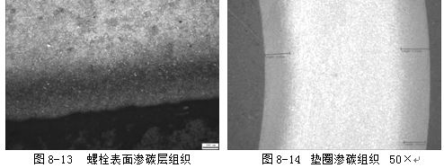 墊圈因硬度低進行滲碳處理，滲碳處理后的滲碳組織見圖